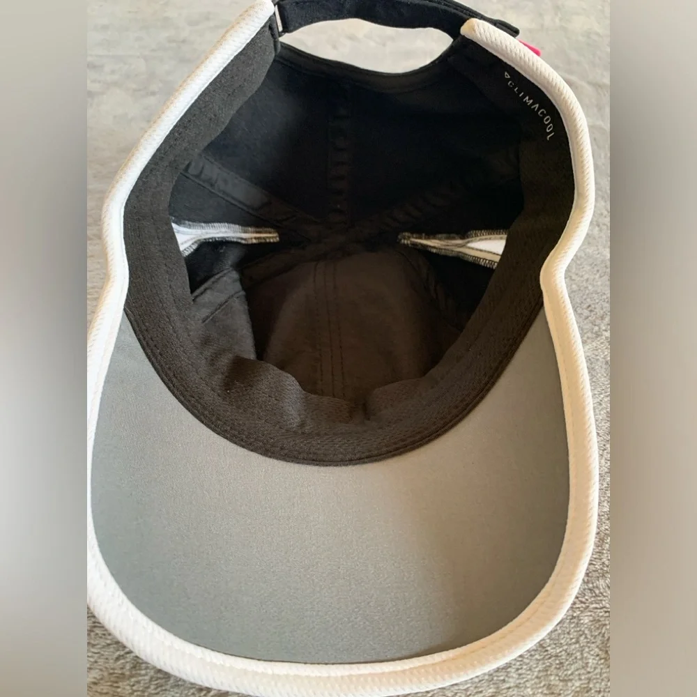 adidas Ball Cap with Pink and White Logo and White Piping. Adjustable.